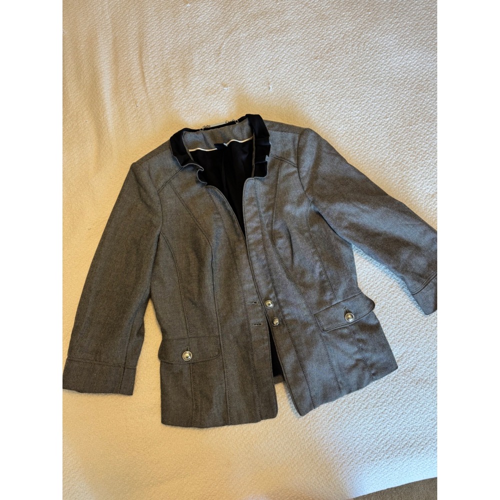 White House Black Market Gray Herringbone Ruffle Collar Blazer Jacket 6